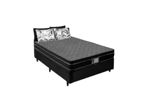 Cama Box Baú Casal com Colchão de Molas Ensacadas Preto e Cinza