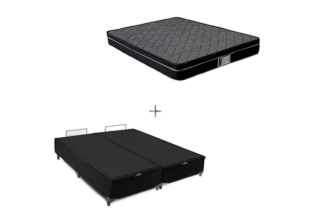Cama Box Baú Queen com Colchão de Molas Ensacadas Preto e Cinza 