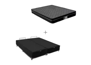 Cama Box Baú Queen com Colchão de Molas Ensacadas Preto e Cinza 