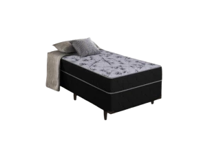 Cama Box Solteiro com Molas Ensacadas Preto e Cinza Suíça