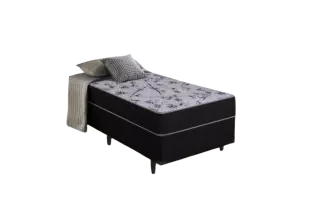 Cama Box Solteiro com Molas Ensacadas Preto e Cinza Suíça